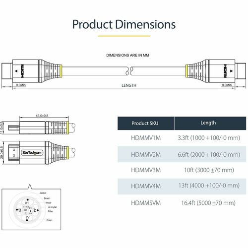 Startech.com Cable 4m Hdmi 2.0 De Alta Velocidad Con Ethernet Con Certificación Premium - Ultra Hd 4k 60hz - Hdr10 - Uhd - Para Monitor 4k - Cable For Dispositivo De Audio/Vídeo, Monitor, Pantalla, Computador, Portátil, Computadora De Escritorio, Pc, Workstation, Tv, Proyector - 18gbit/S - Admite Hasta3840 X 2160 - Apantallado - Oro Conector Chapado - 28 Awg - Gris, Negro