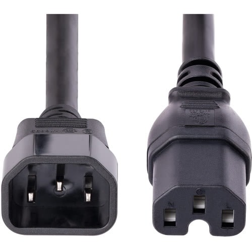 Startech.com Cable De 3m De Extensión De Corriente - Cable C14 A C15 - 15a 125v - 14awg - Cable De Alimentación De Servicio Pesado - Para Servidor, Computadora De Escritorio, Monitor, Impresora, Unidad De Distribución Eléctrica, Workstation, Computador - Iec 60320 C14 / Iec 60320 C15 - 125 V Ac / 15a - Negro - 1