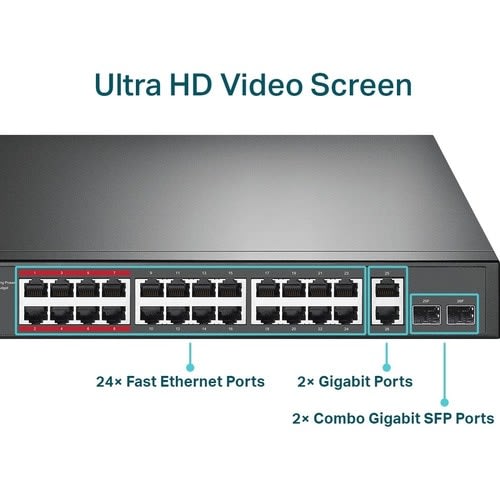 Tp-Link Switch 24-Puertos 10/100mbps + 2-Port Gigabit Poe+ No Gestionable