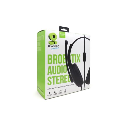 BRobotix Brobotix Diadema Alambrica Tipo Gamer Con Micrófono - Altura De Auriculares Ajustables, Almohadillas Acolchadas, Micrófono Ajustable, 1 Conector 3.5 Mm Para Microfono Y Audio - Control De Volumen - Color Negro