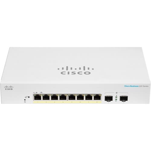 Cisco Switch Cbs220 Administrable Smart Capa 2, 8 Puertos Gigabit Ethernet, Poe+ Con 65w Totales, 2 Puertos Sfp (2x1g), El Smartnet Se Adquiere Por Separado