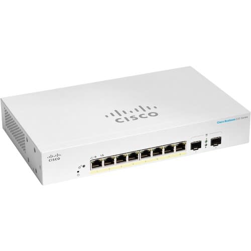 Cisco Switch Cbs220 Administrable Smart Capa 2, 8 Puertos Gigabit Ethernet, Poe+ Con 65w Totales, 2 Puertos Sfp (2x1g), El Smartnet Se Adquiere Por Separado
