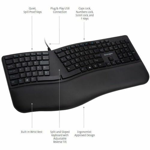 Kensington Pro Fit Ergo Teclado - Tama?o Completo - Cable Conectividad - Usb Interfaz - Chromeos, Macos, Windows - Pc, Mac - Image 5