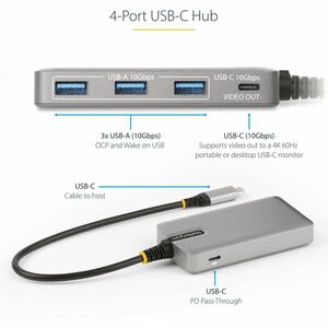 Startech.com Concentrador Usb - Usb 3.2 (gen 2) Tipo C - Pórtatil - Gris - Startech.com Hub Usb-C 4 Puertos Modo Alt De Dp Y Salida De Video 4k 60hz - 3x Usb-A - 3x Usb Tipo A - Pd 100w - Usb 3.2 10gbps - Image 6