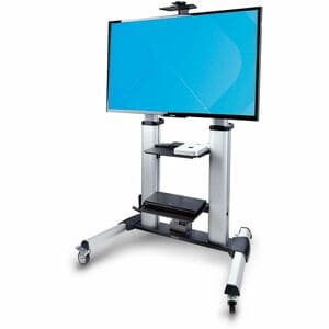 Startech.com Carrito Soporte Móvil Con Ruedas Para Tv De Pantalla Plana De Hasta 100 Pulgadas O 100kg - Soporte Rodante Ajustable Para Televisor Lcd - 2 Estante - Manivela Mango - 99.79kg Capacidad De Carga - 4 Ruedas - 101.60mm Tamaño De Las Ruedas - Aluminio, Acero, Plástico - 1.2m Longitud X 754.4mm Ancho X 2377.4mm Altura - Negro, Plata - 152.4cm (60") A 254cm (100") Screen Supported - Horizontal - Image 5