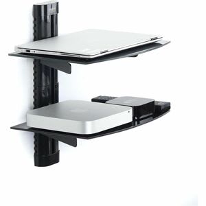 Startech.com Estantes Para Av Flotantes De Montaje En Pared - Ajustables En Altura - Para Debajo Del Tv - Estantes De Vidrio Templado Negro - Altura Ajustable - 6.99kg Capacidad De Carga - Aluminio, Acero, Plástico - 2