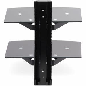 Startech.com Estantes Para Av Flotantes De Montaje En Pared - Ajustables En Altura - Para Debajo Del Tv - Estantes De Vidrio Templado Negro - Altura Ajustable - 6.99kg Capacidad De Carga - Aluminio, Acero, Plástico - 2