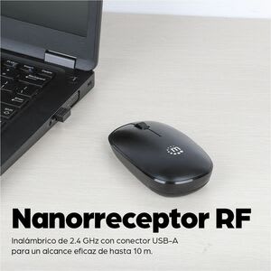 Mouse Manhattan Mw3050 Tama?o Completo - Radiofrecuencia - Usb Tipo A - óptico - 3 Botón(es) - Negro - Inalámbrico - 10m - 2.40ghz - 1200 Dpi - Rueda De Desplazamiento - Simétrico - 1 X Aa Battery Supported