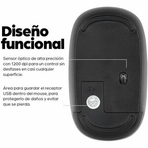 Mouse Manhattan Mw3050 Tama?o Completo - Radiofrecuencia - Usb Tipo A - óptico - 3 Botón(es) - Negro - Inalámbrico - 10m - 2.40ghz - 1200 Dpi - Rueda De Desplazamiento - Simétrico - 1 X Aa Battery Supported