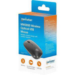 Mouse Manhattan Mw3050 Tama?o Completo - Radiofrecuencia - Usb Tipo A - óptico - 3 Botón(es) - Negro - Inalámbrico - 10m - 2.40ghz - 1200 Dpi - Rueda De Desplazamiento - Simétrico - 1 X Aa Battery Supported