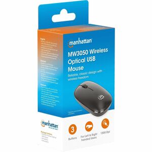 Mouse Manhattan Mw3050 Tama?o Completo - Radiofrecuencia - Usb Tipo A - óptico - 3 Botón(es) - Negro - Inalámbrico - 10m - 2.40ghz - 1200 Dpi - Rueda De Desplazamiento - Simétrico - 1 X Aa Battery Supported