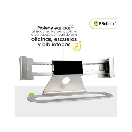 BRobotix Brobotix Soporte Antirrobo Para Laptop, Base Fija Para Asegurar A Escritorio O Mesa, Ancho Ajustable De 29.5 A 45 Cm, Con Llave, Color Plata. Estación De Bloqueo, Cerradura De Seguridad Para Laptop O Portatil, Estación De Bloqueo Con Llave Para Laptop Son Ranura De Candado, Ultrabook, Chromebook - Lenovo®, Hp®, Acer®, Asus®, Dell®, Honor®, Apple®, Macbook Air®, Macbook Pro®.
