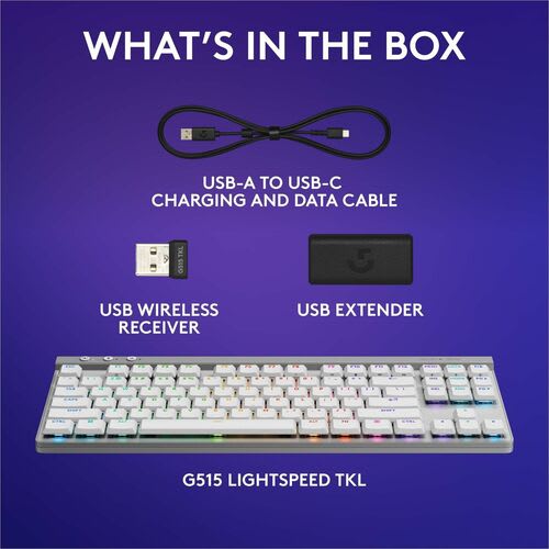 Logitech G G515 Lightspeed Tkl Teclado Gaming - Compacto - Con Cable/Inalámbrico Conectividad - Usb Tipo A Interfaz - Rgb Led - Blanco - Mecánico Llave De Contacto - Bluetooth - Windows 10, Mac Os X 12.0 Monterey, Chromeos, Android 4.3 Jelly Bean, Ios 10 - Computador - Pc, Mac