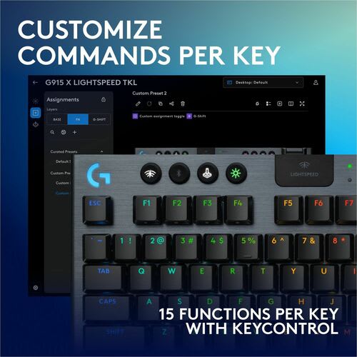 Logitech G G915 X Lightspeed Tkl Teclado Gaming - Tama?o Completo - Con Cable/Inalámbrico Conectividad - Usb Tipo C Interfaz - Rgb Led - Gl Táctil Llave De Contacto - Bluetooth/Rf - 2.40ghz - Rodillo De Volumen, Control De Medios Tecla(s) De Acceso Rápido - Mac Os, Windows 10, Mac Os X 10.11 El Capitan, Windows 11, Mac Os X 11.0 Big Sur, Chromeos, Android 4.3 Jelly Bean, Ios 10 - Pc, Mac