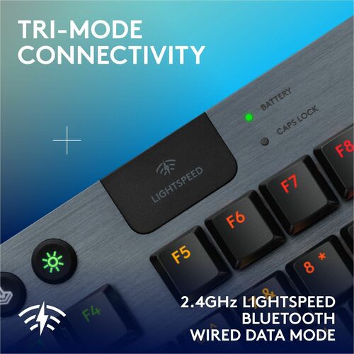 Logitech G G915 X Lightspeed Tkl Teclado Gaming - Tama?o Completo - Con Cable/Inalámbrico Conectividad - Usb Tipo C Interfaz - Rgb Led - Gl Táctil Llave De Contacto - Bluetooth/Rf - 2.40ghz - Rodillo De Volumen, Control De Medios Tecla(s) De Acceso Rápido - Mac Os, Windows 10, Mac Os X 10.11 El Capitan, Windows 11, Mac Os X 11.0 Big Sur, Chromeos, Android 4.3 Jelly Bean, Ios 10 - Pc, Mac