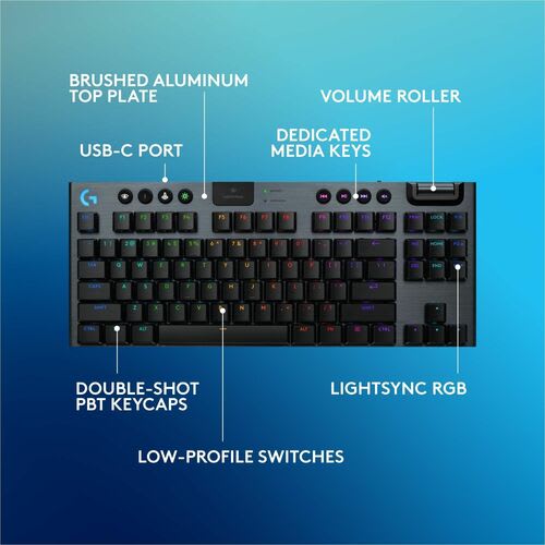 Logitech G G915 X Lightspeed Tkl Teclado Gaming - Tama?o Completo - Con Cable/Inalámbrico Conectividad - Usb Tipo C Interfaz - Rgb Led - Gl Táctil Llave De Contacto - Bluetooth/Rf - 2.40ghz - Rodillo De Volumen, Control De Medios Tecla(s) De Acceso Rápido - Mac Os, Windows 10, Mac Os X 10.11 El Capitan, Windows 11, Mac Os X 11.0 Big Sur, Chromeos, Android 4.3 Jelly Bean, Ios 10 - Pc, Mac
