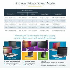 Startech.com Anti Reflejos Filtro De Privacidad Para Pantalla - 1 - Para 40.6cm (16") Lcd Macbook Pro - Reducción E Luz Azul - Resistente A Las Huellas De Dedos, Resistencia A Arañazos, Resistente A Los Da?os - Image 4