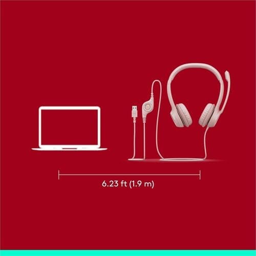 Auriculares Logitech H390 Cableado Sobre La Cabeza Estéreo - Rosa - Binaural - Circumaural - 32ohm - 20hz A 20khz - 189.9cm Cable - Función De Cancelación De Ruido Ambiente, Bi-Direccional Micrófono - Usb Tipo A