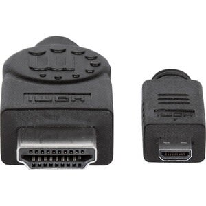 Manhattan Manhattan Cable Hdmi 1.4 M-Micro 2m+ethernet - Cable For Dispositivo De Audio/Vídeo, Tv, Reproductor Blu-Ray, Consola De Juegos, Computadora De Escritorio, Pc - 10.2gbit/S - Admite Hasta3840 X 2160 - Apantallado - Níquel, Oro Contacto Chapado - Malla - 34 Awg - Negro
