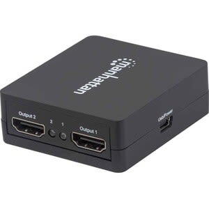Manhattan Video Splitter Hdmi 1080p, 1 In:2 Out, Alimentado Por Usb - 1920 X 1200 - 225mhz Ancho De Banda De Vídeo Máximo - 15m Distancia Máxima De Funcionamiento - 1 X Entrada Hdmi - 2 X Salida Hdmi - Oro Cromado