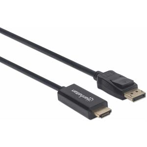 Manhattan Cable Displayport - Hdmi M-M 1080p 1.8m - Cable For Proyector, Monitor, Computadora De Escritorio, Dispositivo De Audio/Vídeo, Hdtv - Admite Hasta1920 X 1080 - Oro Contacto Chapado - Negro