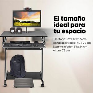 Escritorio Compacto Negro Con Ruedas Y Ban - Rectángulo Superior - 590mm Largo De Sobremesa X 370mm Ancho De Sobremesa X 15mm Espesor De La Superficie De La Mesa - 730mm Altura - Necesita Montaje - Recubierto De Pvc, Negro - Aglomerado, Tablero Aglomerado - Tablero Aglomerado Top Material - Image 3