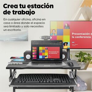 Escritorio Compacto Negro Con Ruedas Y Ban - Rectángulo Superior - 590mm Largo De Sobremesa X 370mm Ancho De Sobremesa X 15mm Espesor De La Superficie De La Mesa - 730mm Altura - Necesita Montaje - Recubierto De Pvc, Negro - Aglomerado, Tablero Aglomerado - Tablero Aglomerado Top Material - Image 6