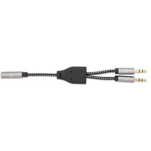 Adaptador Audio 3.5mm 1 H A 2 M, 15cm, Cab - Cable For Pc, Portátil, Computador - Cable Divisor - Oro Contacto Chapado - 28 Awg - Negro/Plata