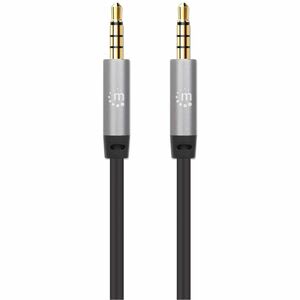 Cable Audio Estereo 3.5mm M-M 1.0m Negro/A - Cable For Dispositivo De Audio, Auricular, Altavoz, Smartphone, Portátil, Tableta, Ipod, Reproductor Mp3, Amplificador, Teléfono, ... - Oro Conector Chapado - Oro Contacto Chapado - 28 Awg - Negro/Plata