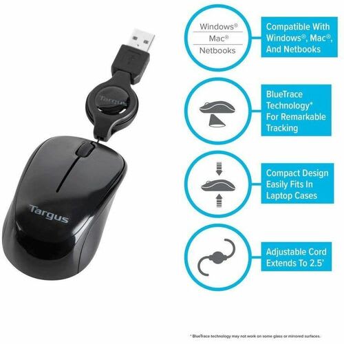Mouse Mini Usb Retractil 2.5ft Plug And Play.windows Y Mac Negro