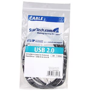 Startech.com Cable De 1.8m Usb En Y Para Discos Duros Externos - 2x Usb A Macho A 1x Usb Mini B Macho - Cable For Disco Duro Externo, Pc, Portátil, Dispositivo De Almacenamiento - 480mbit/S - Cable Divisor - 24/28 Awg - Negro