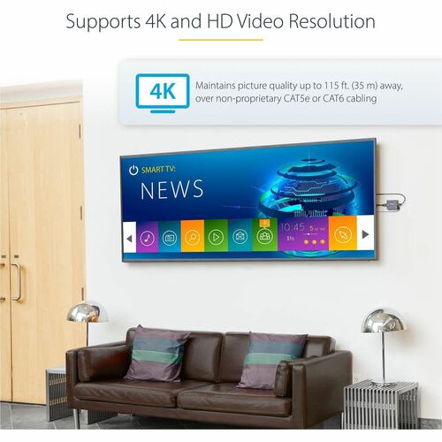 Startech.com Juego Kit Extensor Hdmi Por Cable Ethernet Utp Cat5 Cat6 Rj45 Adaptador Poc Power Over Cable - 1 Dispositivo De Entrada - 1 Dispositivo De Salida - 70m Alcance - 2 X Red (rj-45) - 1 X Entrada Hdmi - 1 X Salida Hdmi - 4096 X 2160 Resolución De Vídeo - 4k - Par Trenzado - Categoría 6 - Image 3