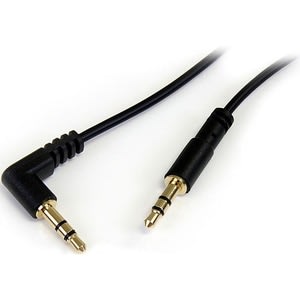 Startech.com Cable Delgado De 91cm De Audio Estéreo Mini Jack De 3.5mm En ángulo Derecho Macho A Macho - Cable For Dispositivo De Audio, Iphone, Ipod, Ipad, Reproductor Mp3, Tarjeta De Sonido - Oro Conector Chapado - 30 Awg - Negro