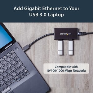 Startech.com Hub Usb 3.0 De Aluminio Con Cable - 5gbps - Concentrador De 3 Puertos Usb Con Adaptador De Red Ethernet Gigabit - 3 Total Usb Port(s) - 3 Usb 3.0 Port(s)1 Puerto(s) De Red (rj-45) - Pc, Mac, Linux, Chromeos