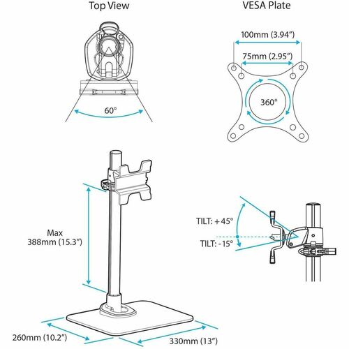 Startech.com Base De Soporte Para Un Monitor - Soporte Vesa Ajustable - Plata - (armpivstnd) - Hasta 86.4cm (34") Para Pantalla Plana - 14kg Capacidad De Carga - 10.4cm Altura X 33cm Ancho - De Escritorio, Sobremesa - Acero, Plástico, Aluminio - Plata - Image 7