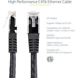 Startech.com Cable Negro Moldeado De 4.5m Cat6 Rj45 Utp De Red Gigabit Ethernet - Cable For Dispositivo De Red - 10gbit/S - Cable De Conexión - Oro Conector Chapado - Cmg - 24 Awg - Negro