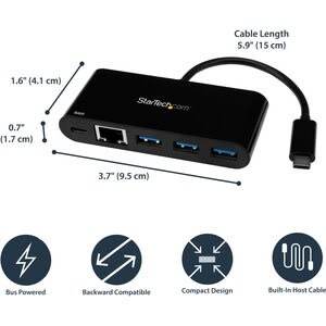 Startech.com Adaptador Multipuertos Usb-C De Red Ethernet Con Hub De 3 Puertos Usb 3.0 Y Entrega De Potencia - Soporte Uasp - 4 Total Usb Port(s) - 4 Usb 3.0 Port(s)1 Puerto(s) De Red (rj-45) - Pc, Mac, Linux - Image 6