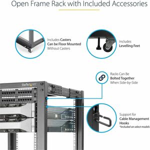 Startech.com Rack 15u Móvil De Marco Abierto De 4 Postes Para Servidores - Rack De 19 Pulgadas - Ruedas O Patas Niveladoras - Acero, Acero Laminado En Frío - 300kg Capacidad De Peso Dinámico - 544kg Capacidad De Peso Estático