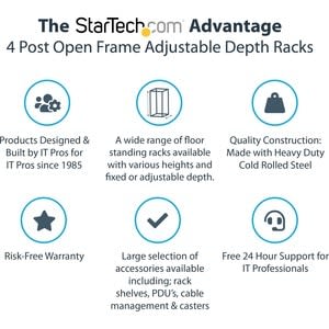Startech.com Rack 15u Móvil De Marco Abierto De 4 Postes Para Servidores - Rack De 19 Pulgadas - Ruedas O Patas Niveladoras - Acero, Acero Laminado En Frío - 300kg Capacidad De Peso Dinámico - 544kg Capacidad De Peso Estático