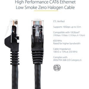 StarTech.com Startech.com Cable Ethernet Cat 6 De 5 Metros - Lszh - Cable De Red Patch Cat6 Utp Rj45 Poe De 100w 10 Gbe Sin Enganches Negro, Etl - Cable For Dispositivo De Red, Servidor, Router, Dispositivo De Almacenamiento Nas, Dispositivo Voip, Dispositivo Compatible Con Poe, Portátil, Cámara De Seguridad - 10gbit/S - Cable De Conexión - Oro Contacto Chapado - Lszh - 24 Awg - Negro