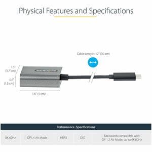 Startech.com Adaptador Usb C A Displayport - Conversor Usb Tipo C A Displayport 1.4 De 8k/4k 60hz - Convertidor De Video Usbc A Dp Dongle - 7680 X 4320 Supported - Gris - Image 7