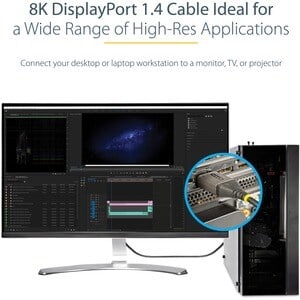 Startech.com Cable De 2m Displayport 1.4 Certificado Por Vesa - Hdr10 8k 60hz - Video Ultra Hd 4k 120hz - Cable Dp 1.4 Para Monitores - Cable For Dispositivo De Audio/Vídeo, Monitor, Workstation, Portátil, Computadora De Escritorio, Tv, Proyector, Reproductor De Se?alización Digital, Tarjeta Gráfica - 32.4gbit/S - Admite Hasta7680 X 4320 - Apantallado - Oro Conector Chapado - 34 Awg - Negro, Gris - Image 5