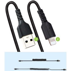 StarTech.com Startech.com Cable De 1m Usb A Lightning En Espiral Con Certificación Mfi Negro - Cable Lightning En Espiral De Carga Para Iphone - Cable For Dispositivo Móvil, Iphone, Ipad Air, Ipad, Ipad Mini, Airpods, Magic Keyboard, Magic Trackpad, Ratón Magic, Control Remoto Siri, Estación De Carga - 480mbit/S - Mfi - Apantallado - Níquel Conector Chapado - 22/32 Awg - Negro