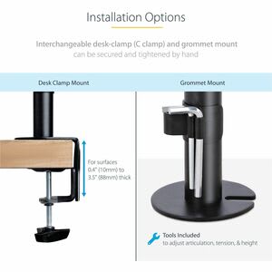 Startech.com Soporte De Montaje Para Laptop - Vesa De Monitor De 34" (8kg) O Bandeja Ajustable Para Laptop (4.5kg) - Grommet/Mordaza - Altura Ajustable - 1 Pantalla(s) Admitidas - 33cm A 86.4cm (34") Para Pantalla Plana - 8kg Capacidad De Carga - 75 X 75, 100 X 100 - Compatible Con Montura Vesa - Acero, Plástico - 1 - Image 3