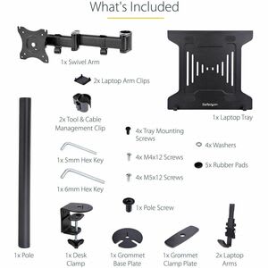 Startech.com Soporte De Montaje Para Laptop - Vesa De Monitor De 34" (8kg) O Bandeja Ajustable Para Laptop (4.5kg) - Grommet/Mordaza - Altura Ajustable - 1 Pantalla(s) Admitidas - 33cm A 86.4cm (34") Para Pantalla Plana - 8kg Capacidad De Carga - 75 X 75, 100 X 100 - Compatible Con Montura Vesa - Acero, Plástico - 1 - Image 4