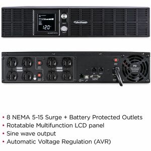 Ups De Línea Interactiva Cyberpower Intelligent Lcd Or1500pfcrt2u - 1.50kva/1.05kw - 2u Rack/Torre - 10hora(s) Recarga - 7.70minuto(s) Stand-By - 110 V Ac Entrada - 120 V Ac Salida - 8 X Nema 5-15r Receptacle(s) - Puerto Serial - Usb