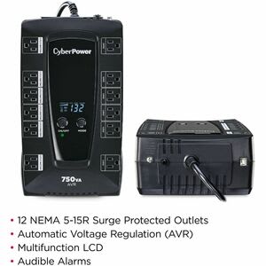 Ups De Línea Interactiva Cyberpower Intelligent Lcd Avrg750lcd - 750va/450w - Compacto - Avr - 8hora(s) Recarga - 2.50minuto(s) Stand-By - 120 V Ac Entrada - 120 V Ac Salida - 12 X Nema 5-15r Receptacle(s) - Usb - 6 X Battery/Surge Outlet