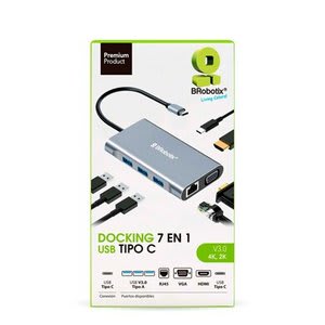 Brobotix Docking 7 En 1 - Hdmi , Rj45 Gigabit , 3 Usb V3.0, Usb Tipo C , Vga - 1 Conexión Usb Tipo C Macho A (1 Puerto Hdmi Hembra, 3 Puertos Usb V3.0 Tipo A Hembra, 1 Puerto Usb Tipo C Hembra, 1 Puerto Rj45 Ethernet Gigabit 10/100/1000 - Image 4