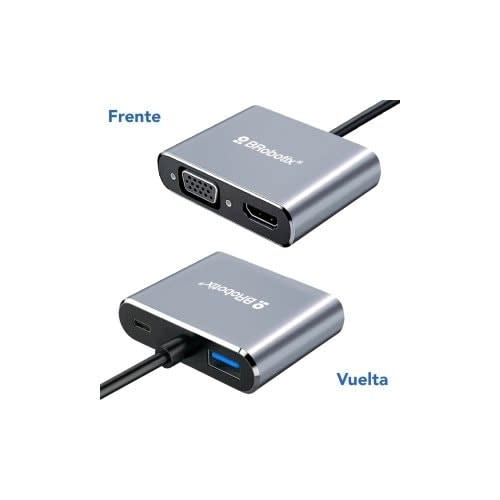 BRobotix Brobotix Docking Station Usb C 4 En 1 - Hdmi , Vga , Usb V3.0, Usb Tipo C - 1 Conexión Usb Tipo C Macho A (1 Puerto Vga Hembra, 1 Puerto Hdmi Hembra, 1 Puerto Usb V3.0 Tipo A Hembra, 1 Puerto Usb Tipo C Hembra ) - Laptop Portatil Convertidor Adaptador
