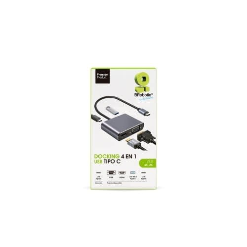 Brobotix Docking Station Usb C 4 En 1 - Hdmi , Vga , Usb V3.0, Usb Tipo C - 1 Conexión Usb Tipo C Macho A (1 Puerto Vga Hembra, 1 Puerto Hdmi Hembra, 1 Puerto Usb V3.0 Tipo A Hembra, 1 Puerto Usb Tipo C Hembra ) - Laptop Portatil Convertidor Adaptador